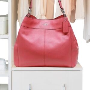 Coach Lexy Large Strawberry Pink Pebble Leather Shoulder Bag